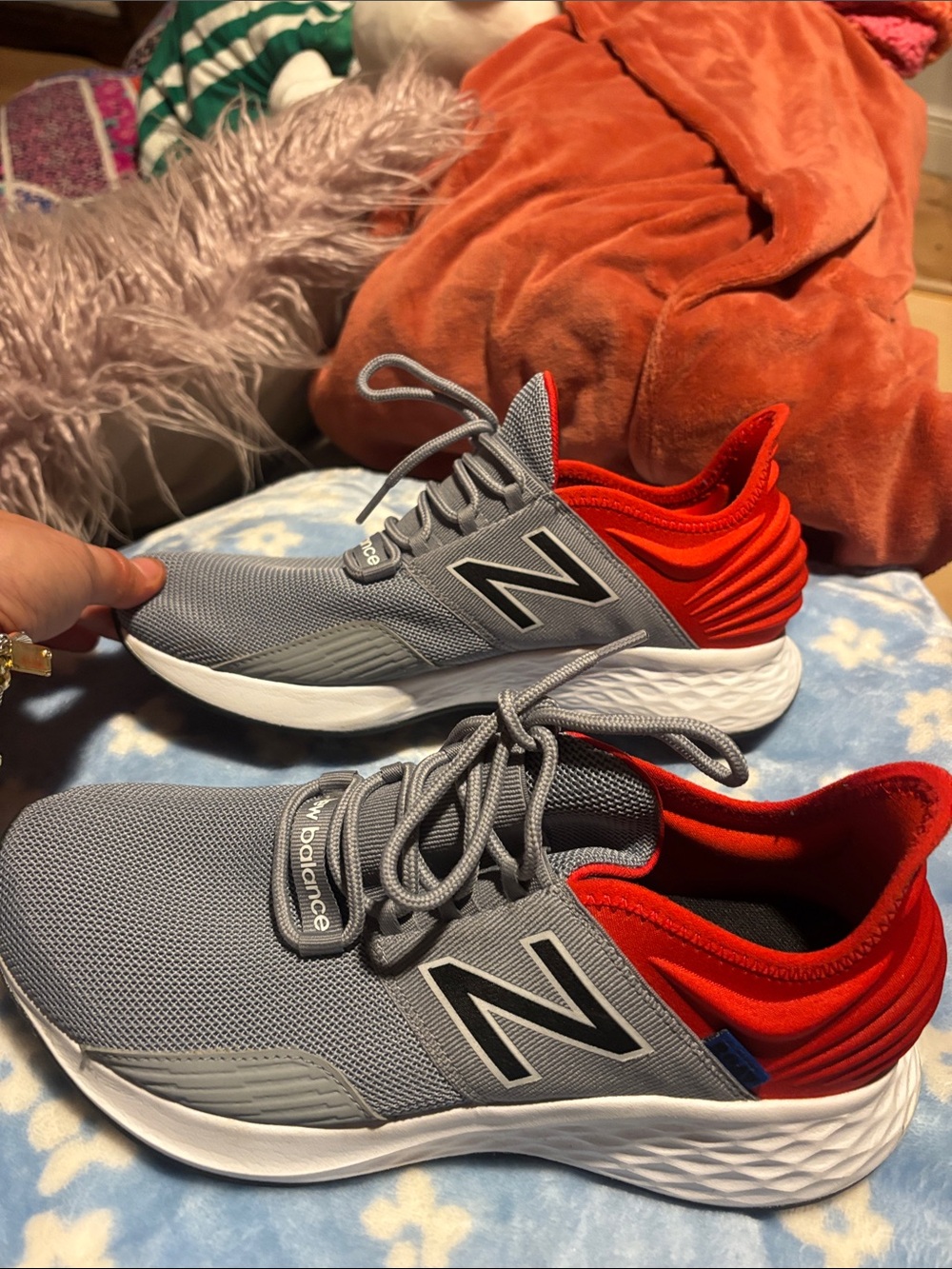 New Balance Gray and Red Men's Athletic Sneakers